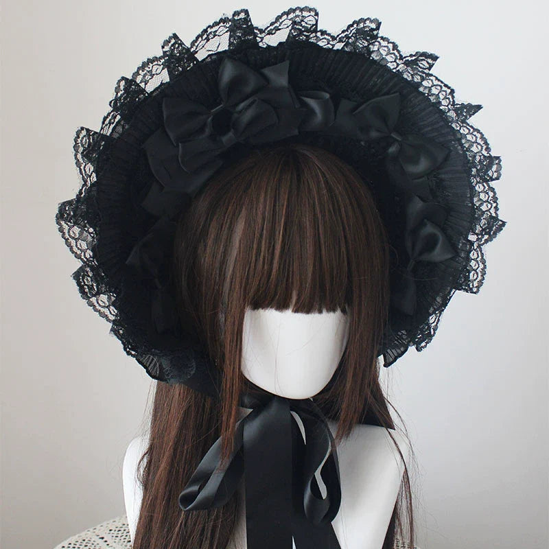 Gothic Lolita Handmade Bonnet with Bows and Beads - image 5