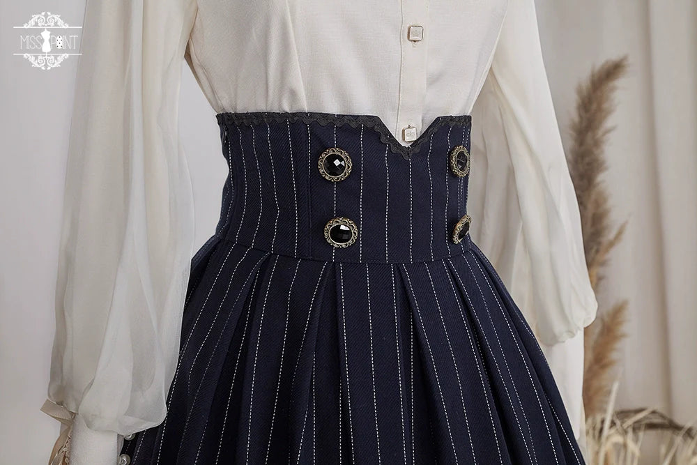 Rose Doll - Elegant Lolita Striped Fishbone Skirt - image 89