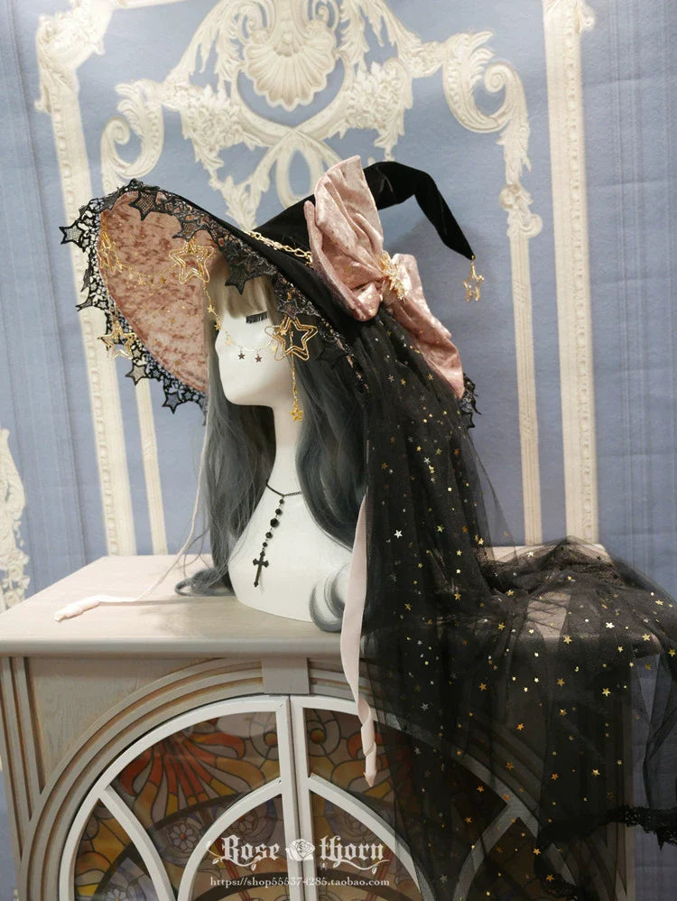 Polar Night Sky - Halloween Gorgeous Gilding Lolita Witch Hat - image 24