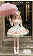 Lotus Crossing - Sweet Lolita Tiered Hem JSK Dress with Satin Bow and Accessories - image 7