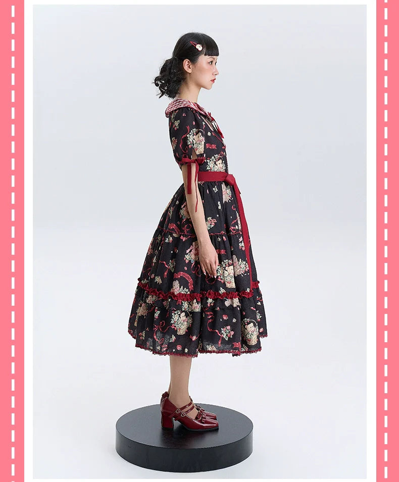 The Bear's Strawberry Field - Daily Lolita OP Dress With Petal Collar & Bear Strawberry Print and Accessories - image 16