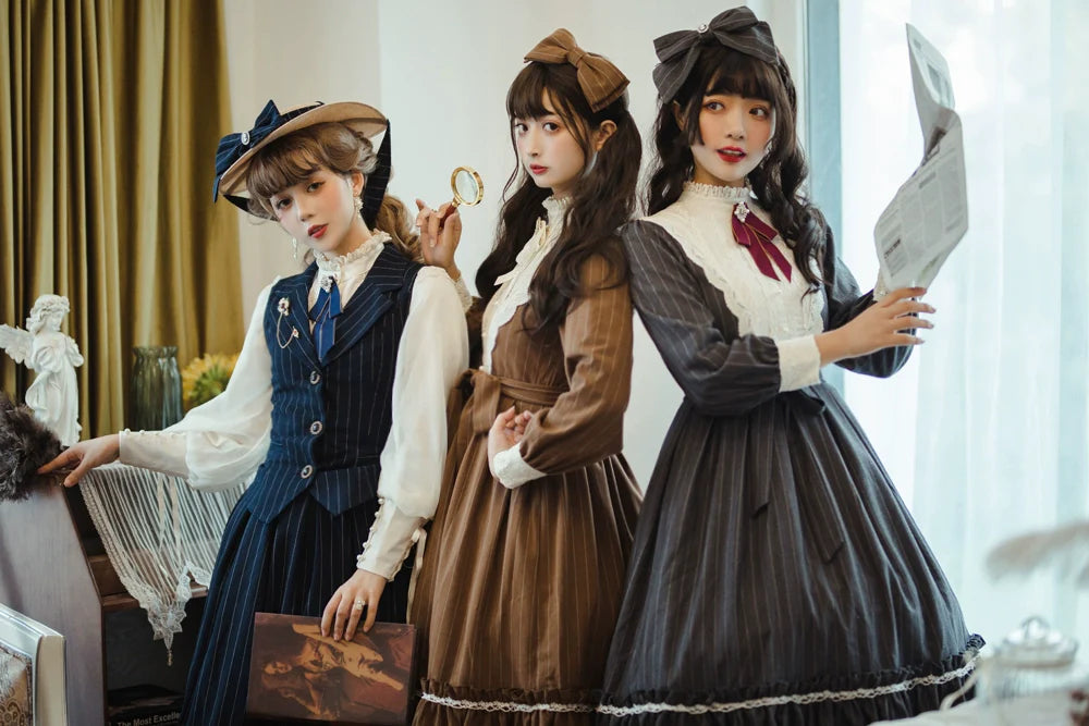 Rose Doll - Elegant Lolita Striped Fishbone Skirt - image 3