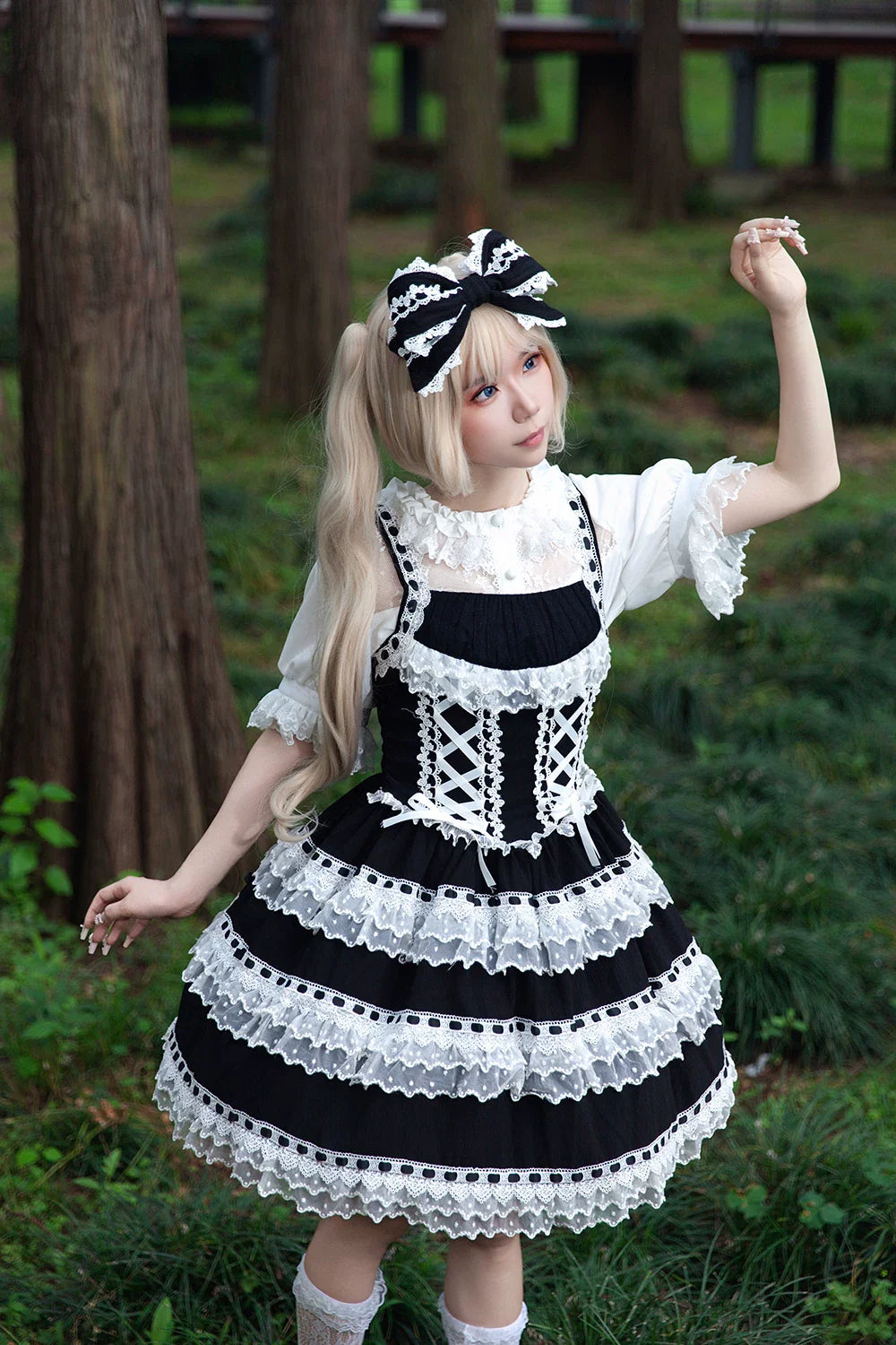 Mirror Doll - Old School Lolita Tiered Hem JSK with Polka Dot Lace and Accessories - image 22