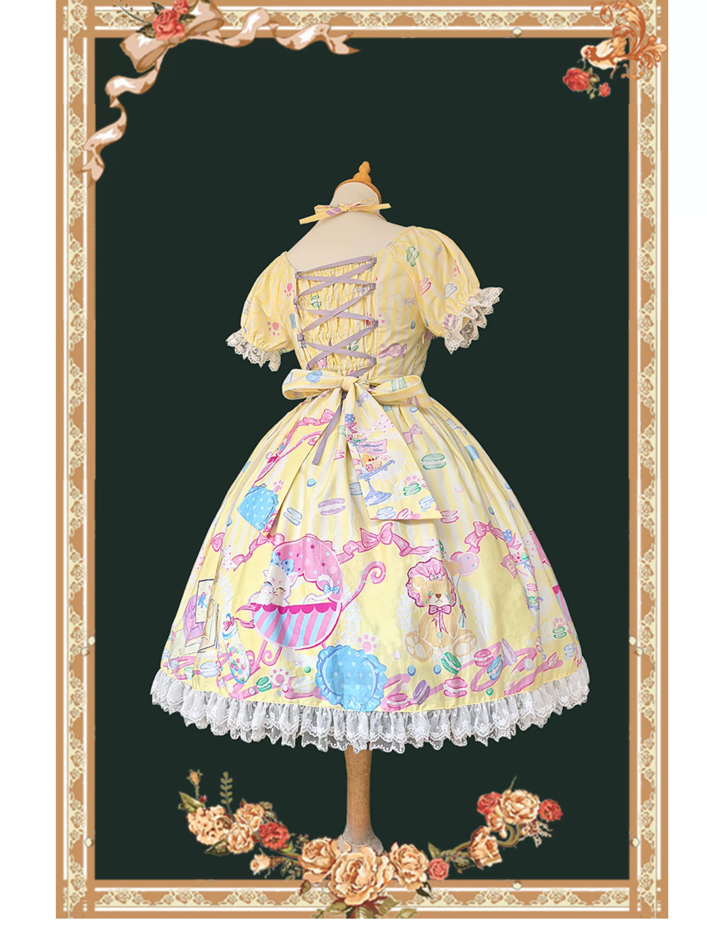Macaron Dolly House - Sweet Lolita OP Printed Dress, Side Zipper and Accessories - image 6