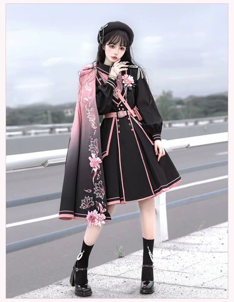 Chunlv Dark Pink Military Lolita OP Dress and Cloak - image 21