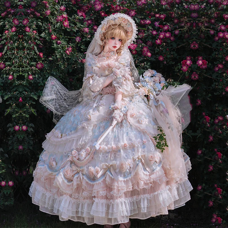 Rose Banquet Wedding Lolita OP Dress, Chiffon Tea Party Style - image 1