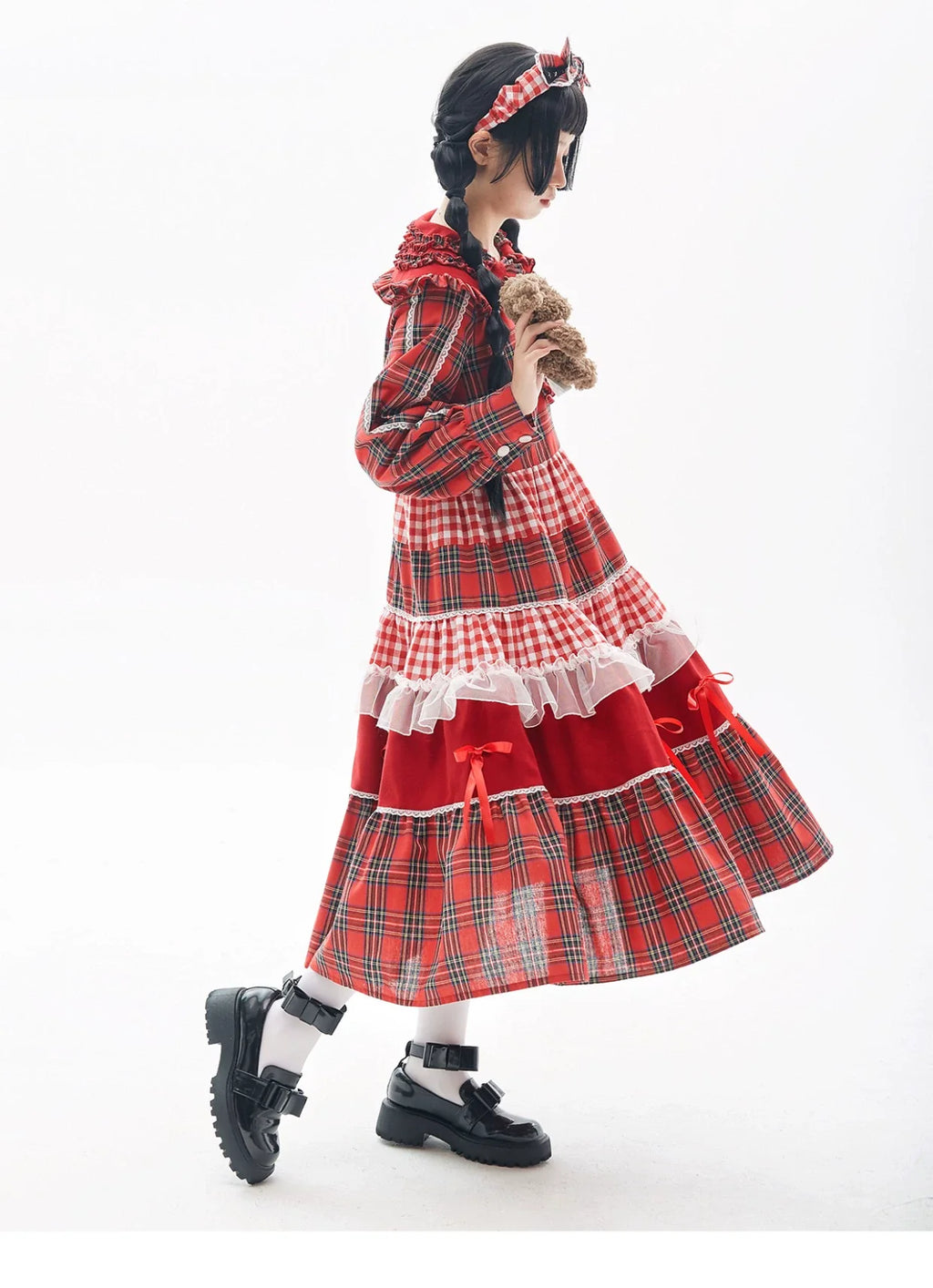 Vintage Lolita OP Dress Red Lolita Plaid Dress for Spring Summer - image 12