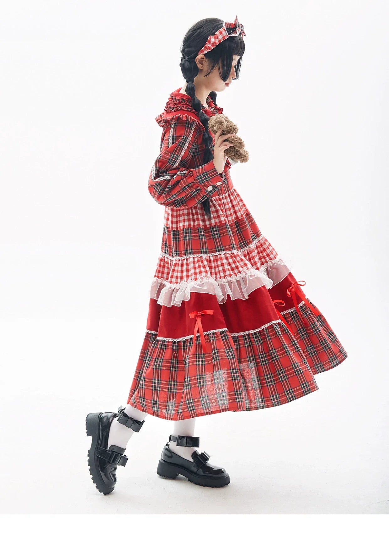 Vintage Lolita OP Dress Red Lolita Plaid Dress for Spring Summer - image 12