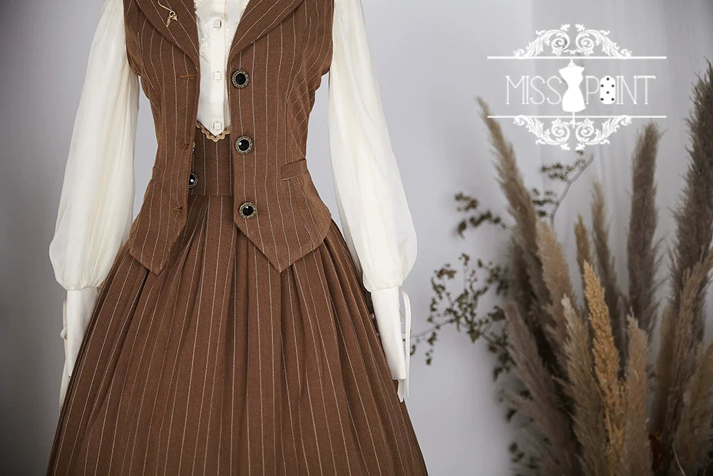 Rose Doll - Elegant Lolita Striped Fishbone Skirt - image 95