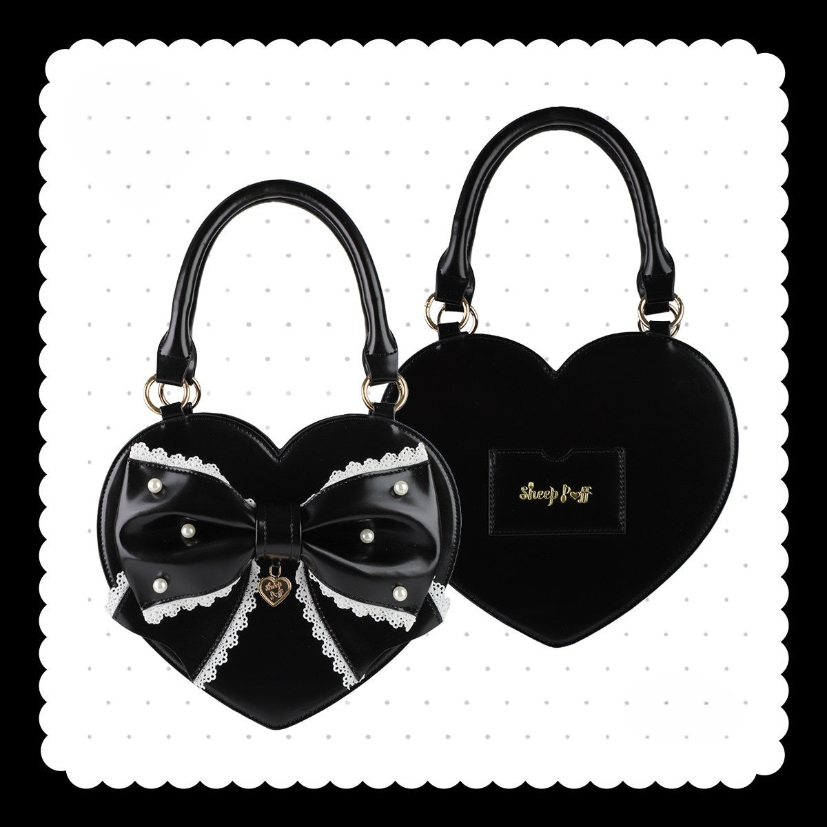 Vintage Sweetheart - Lace Bow Heart Lolita Handbag - image 12