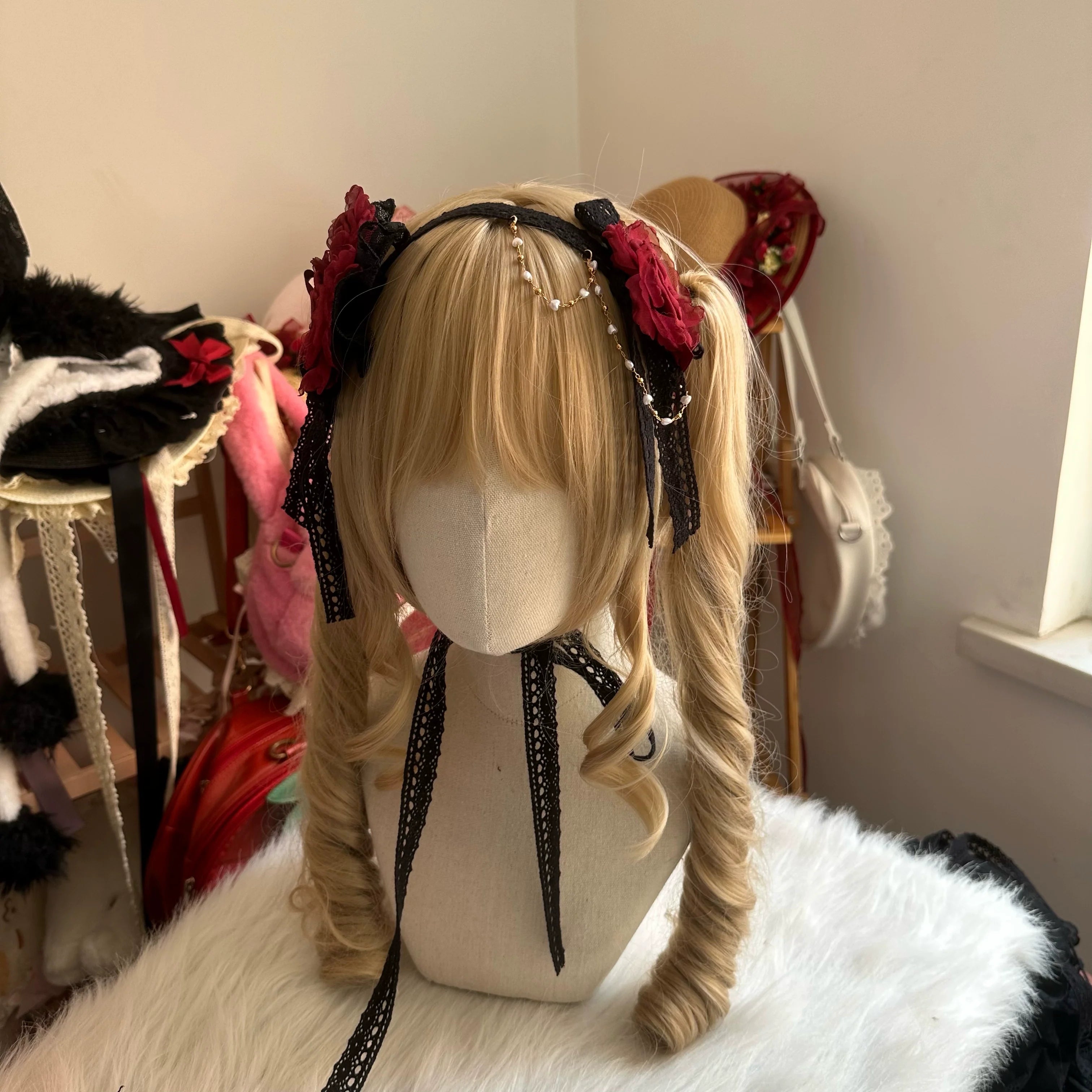 Elegant Lolita Rose Choker Handmade Headdress Set Multicolors - image 3