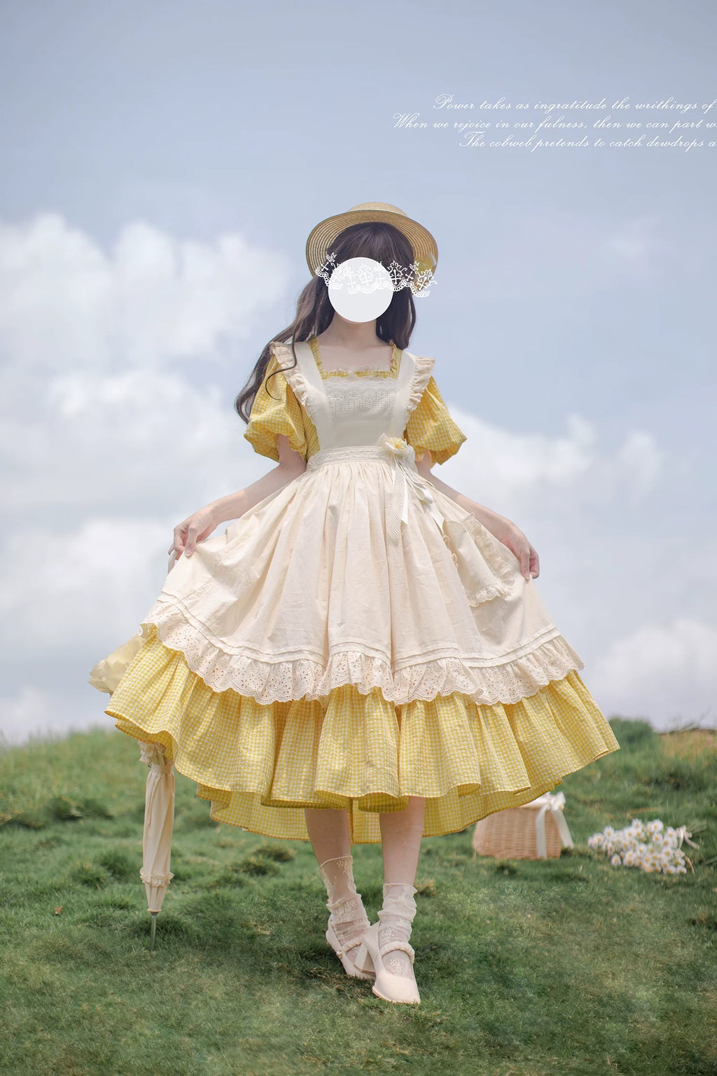 Belle - Yellow Lolita OP Dress Set with Apron - image 2