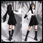 Rabbit Feather - Black Ouji Lolita Vest Shorts Suit Prince Cloak Set - image 3