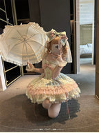 Lotus Crossing - Sweet Lolita Tiered Hem JSK Dress with Satin Bow and Accessories - image 18