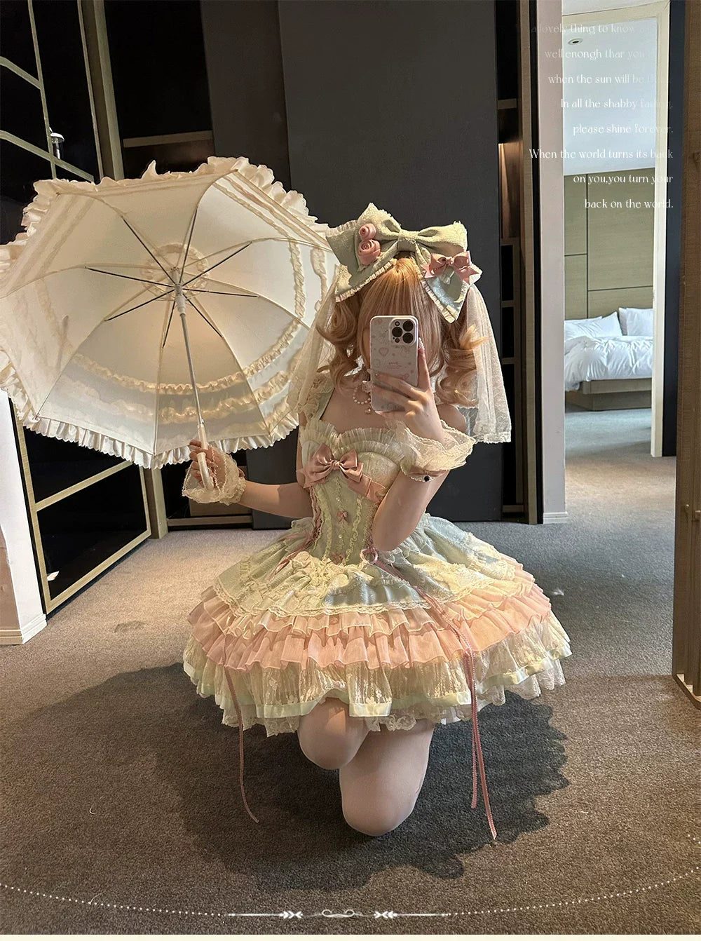 Lotus Crossing - Sweet Lolita Tiered Hem JSK Dress with Satin Bow and Accessories - image 18