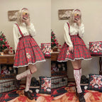 Christmas Vintage Lolita Skirts Doll Collar Blouse Plaid Skirt Set - image 14