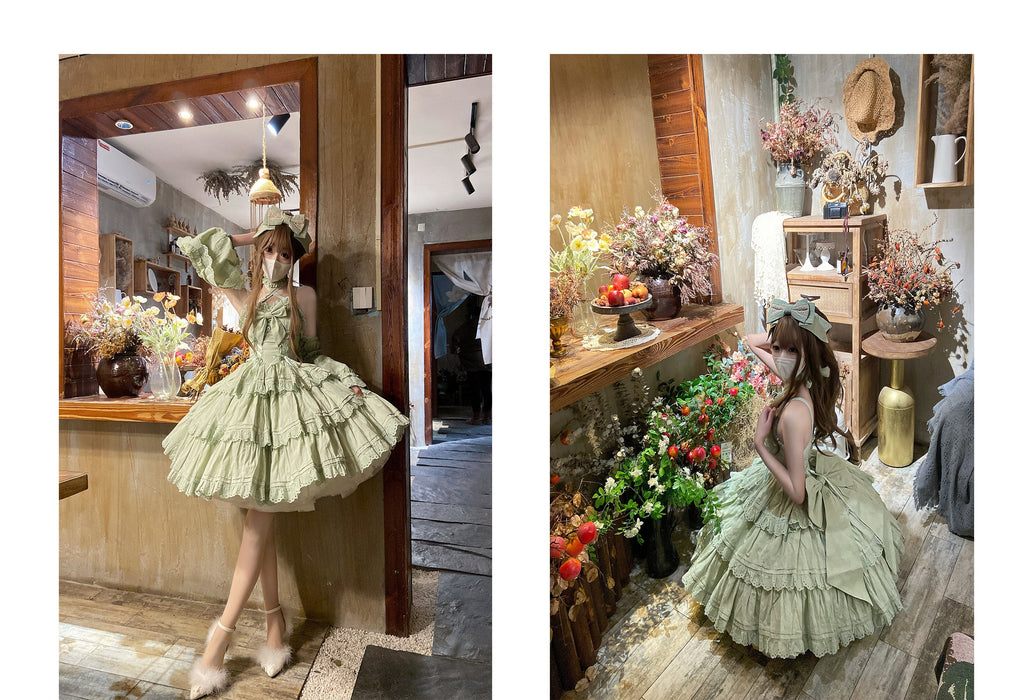 Miss Flora - Cotton Sweet Lolita Dress Set Doll-like OP and JSK - image 14