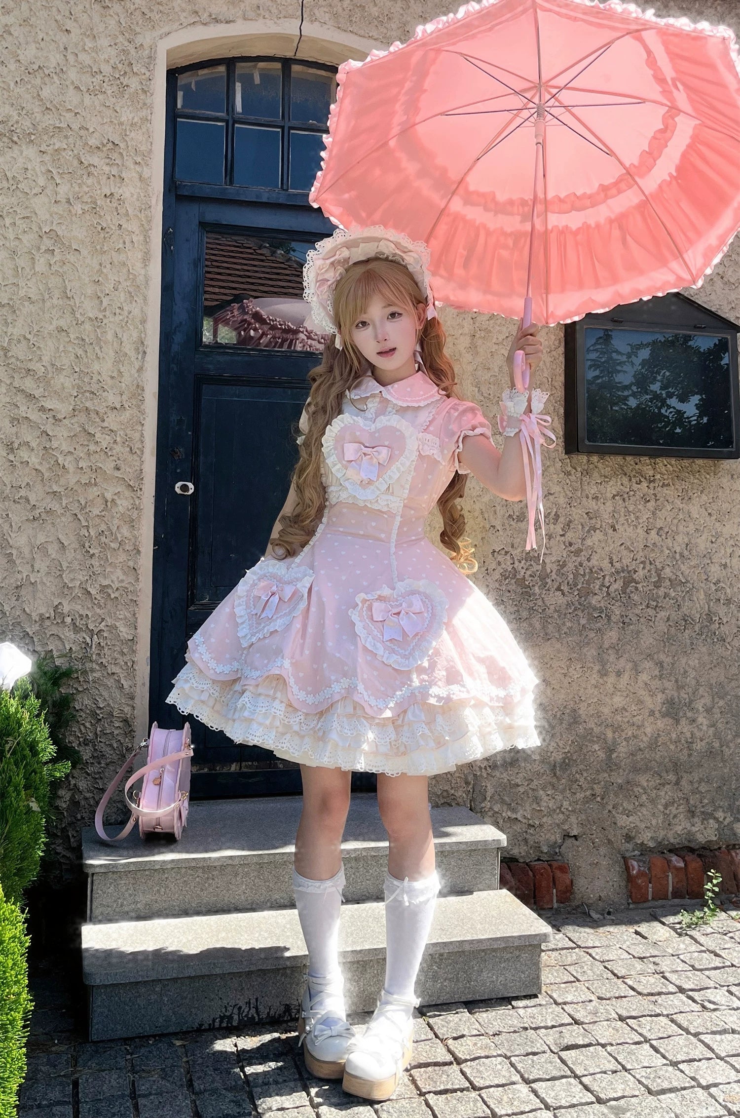 Maiden's Heart Knot - Cotton Old School Lolita Dress, Heart Polka Dot - image 9