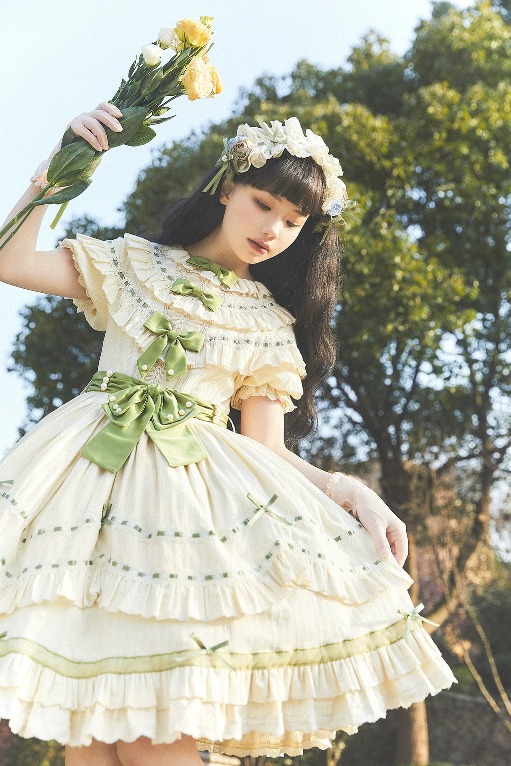 Lily of the Valley - Country Lolita OP Dress, Tiered Ruffles - image 8