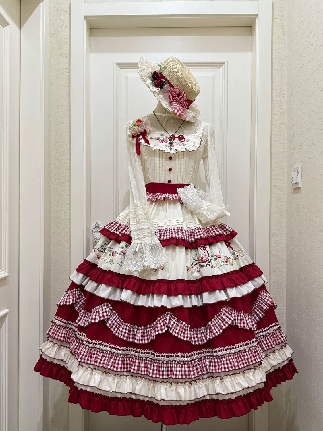 Strawberry Basket - Country Lolita JSK Dress, Strawberry Embroidery - image 1