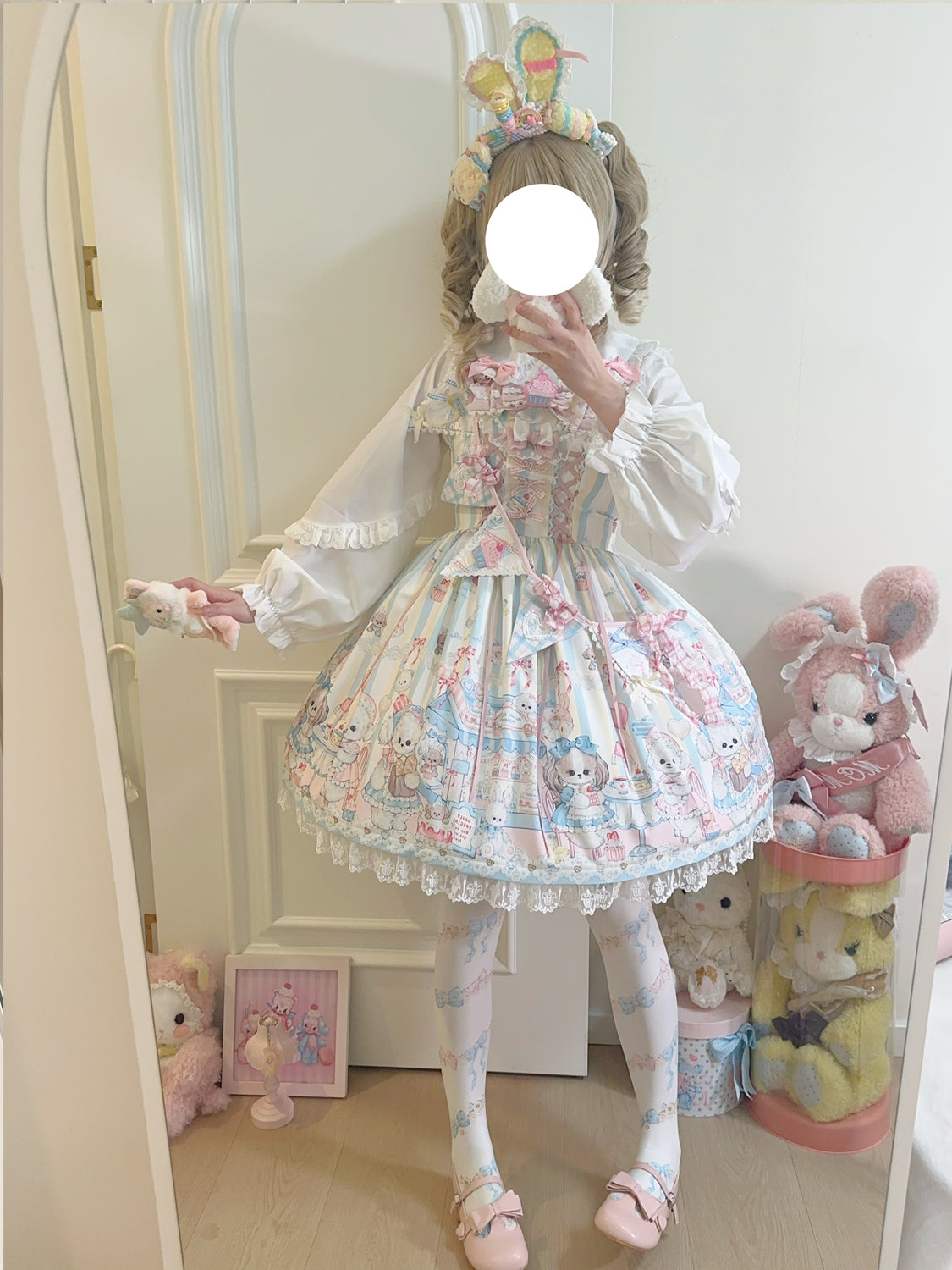 Sweet Tea Party - Kawaii Lolita JSK Puppy Printed Dress with Sash - image 7