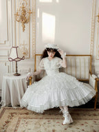 Morning Dew Lily - White Classic Lolita OP Dress, Tiered Skirt - image 4
