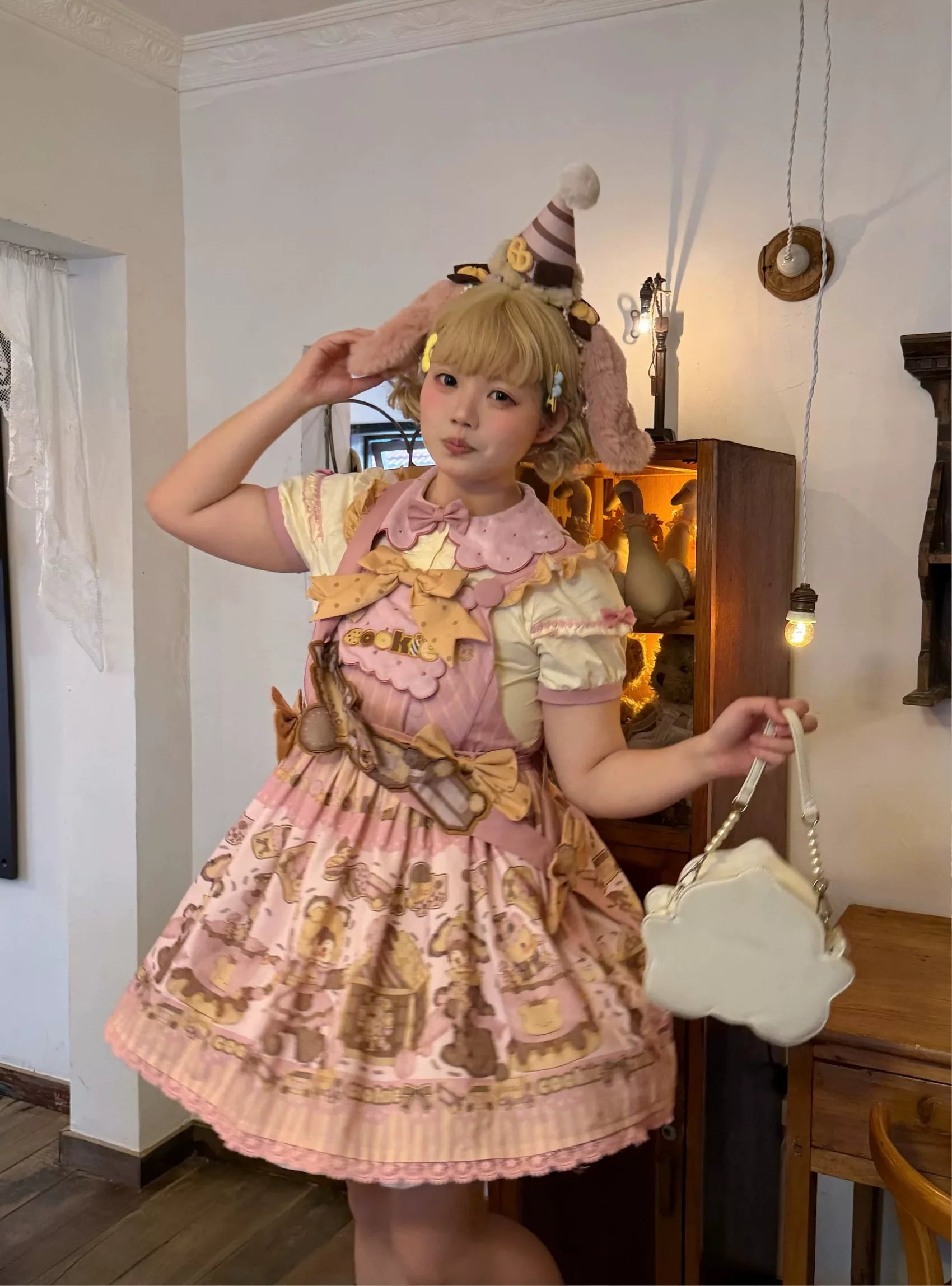 Bear Biscuit SP - Kawaii Lolita Bear Printed Dress Set with Bows - image 16