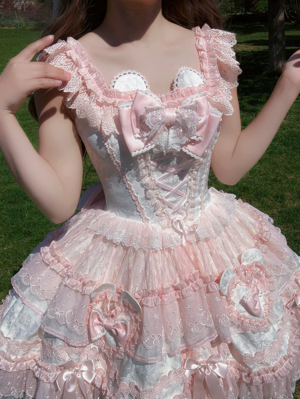 Heart Bear - Sweet Lolita Jacquard JSK Dress, Layered Lace and Accessories - image 2