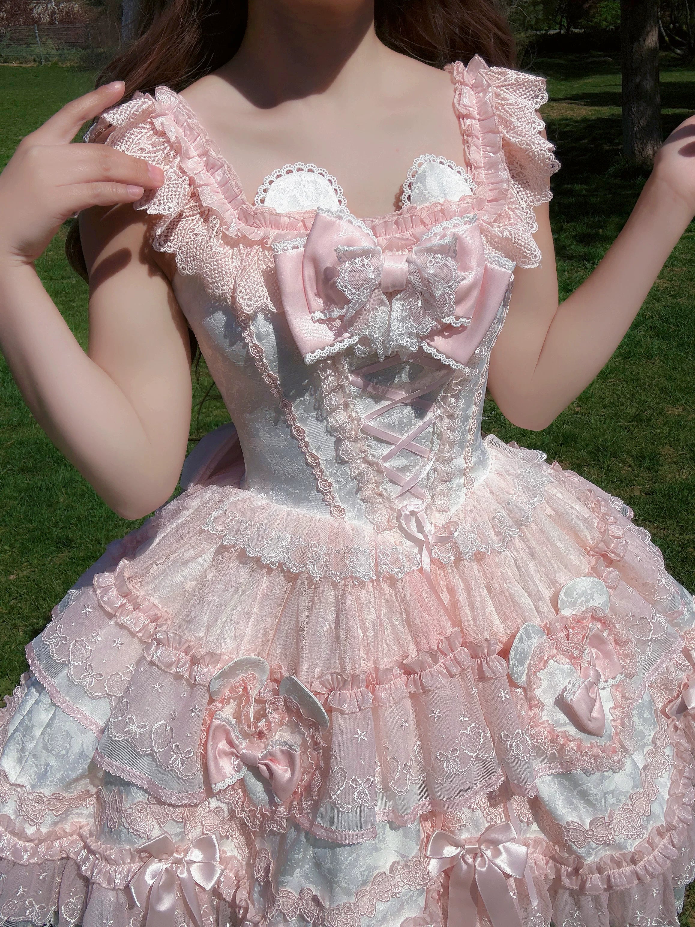 Heart Bear - Sweet Lolita Jacquard JSK Dress, Layered Lace and Accessories - image 2