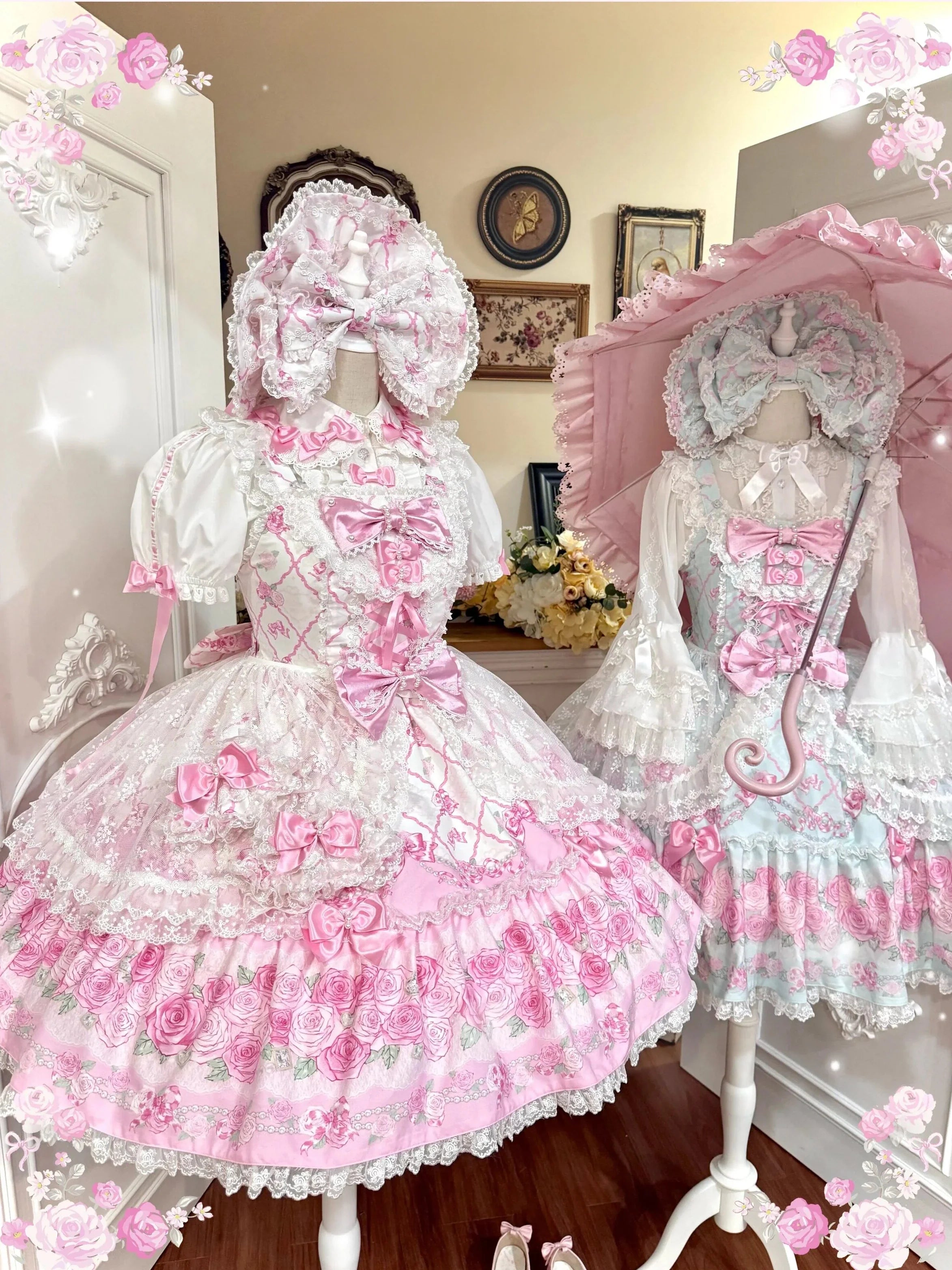 2026 Summer Rose Lattice Tiered Sweet Lolita JSK Dress with Bow Headpiece and Accessories - image 11