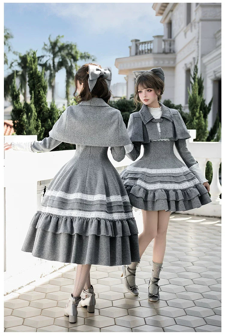 Reminisce - Pile Classic Lolita Dress, Detachable Cape and Accessories - image 2