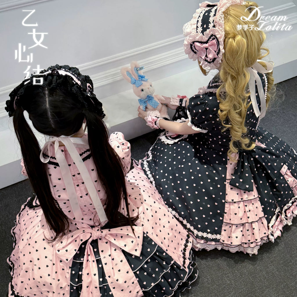 Maiden's Heart Knot - Cotton Old School Lolita Dress, Heart Polka Dot - image 17