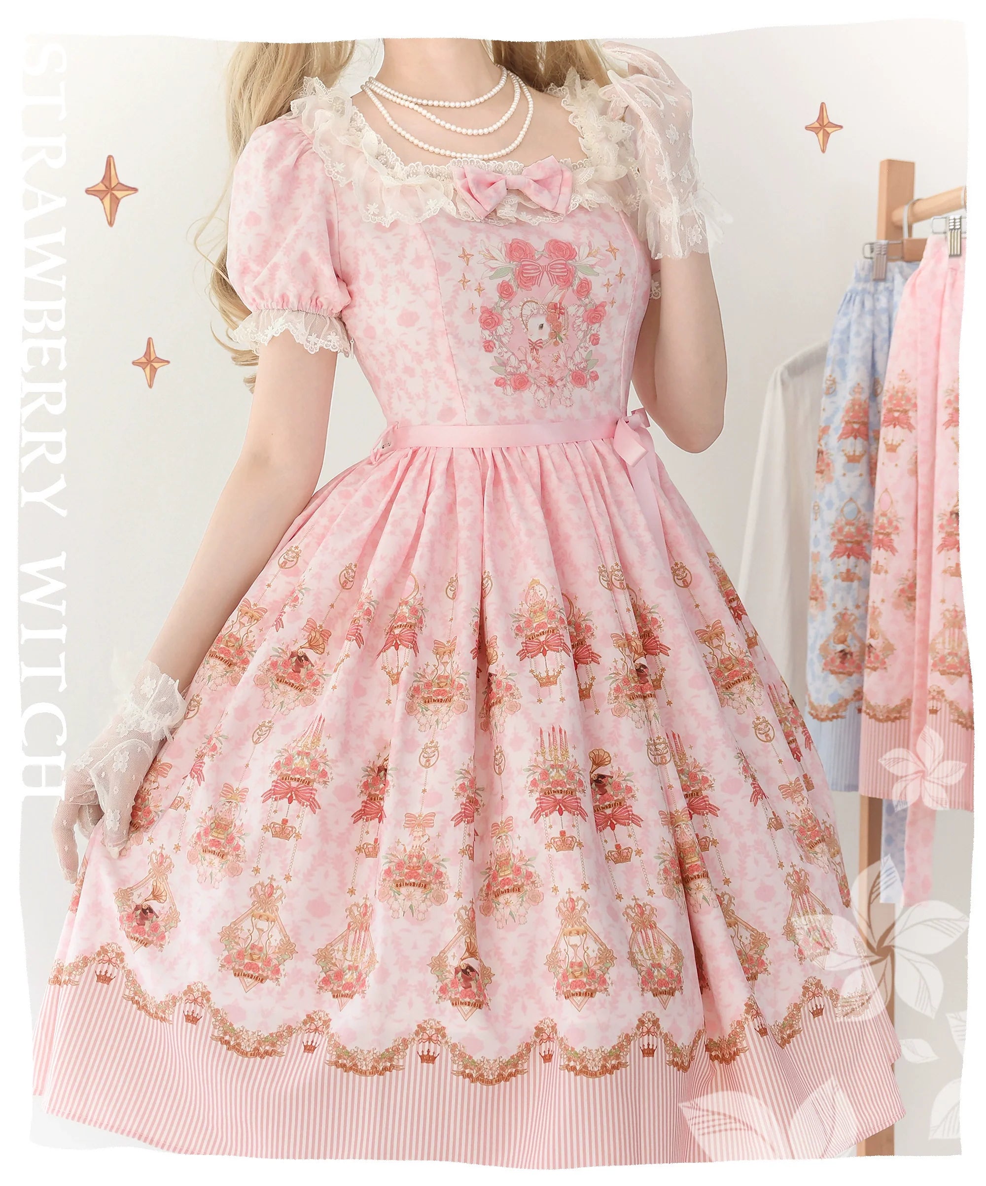Rose Garden Bunny - Daily Lolita Rose Bunny Printing OP JSK Dress Set - image 7