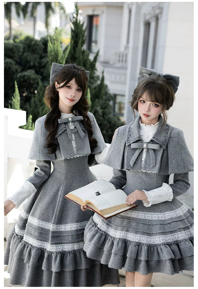 Reminisce - Pile Classic Lolita Dress, Detachable Cape and Accessories - image 8