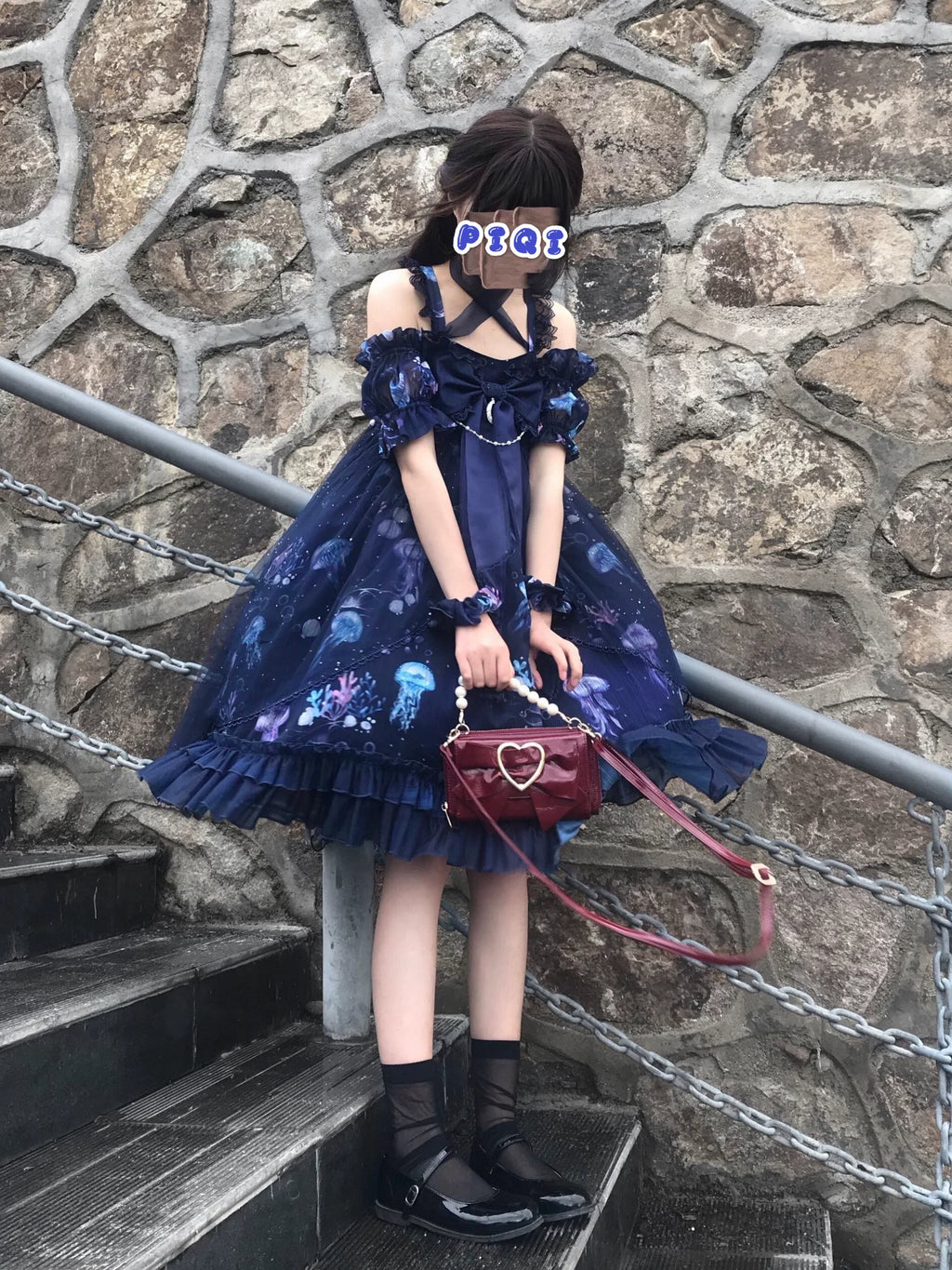 Coral Jellyfish - Sweet Lolita High-waist JSK Dress, Jellyfish & Coral Print and Accessories - image 66