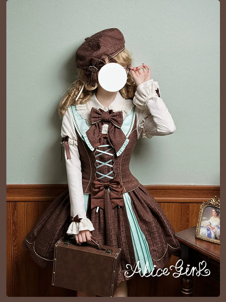 Bear Chocolate Slab - Classic Lolita Pleated JSK & SK Dress, Side Zipper - image 63