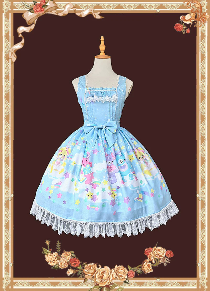 Sleepy Bear - Kawaii Lolita Bear and Star Printed Dress and Accessories - image 7