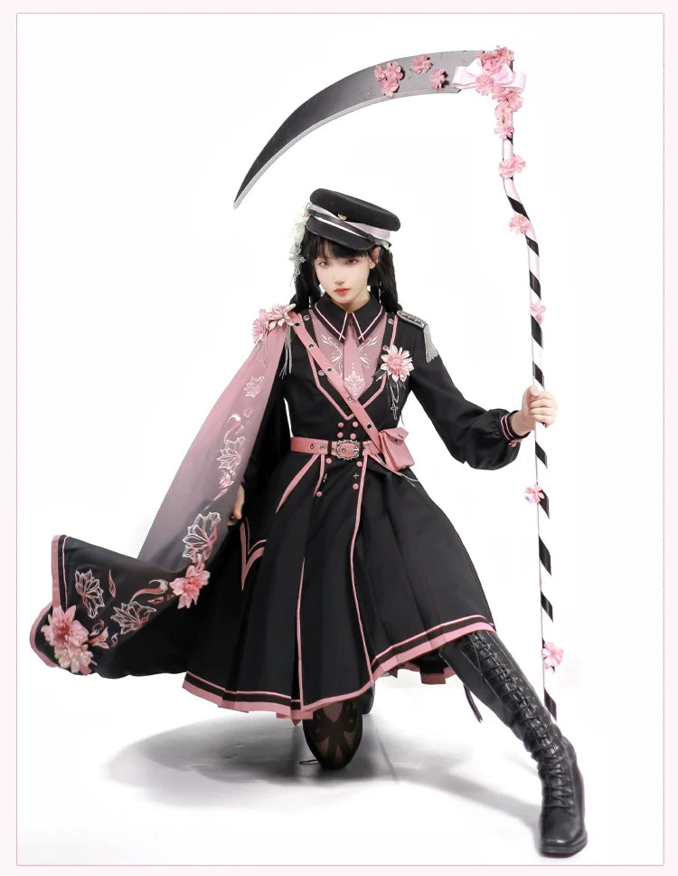 Chunlv Dark Pink Military Lolita OP Dress and Cloak - image 16