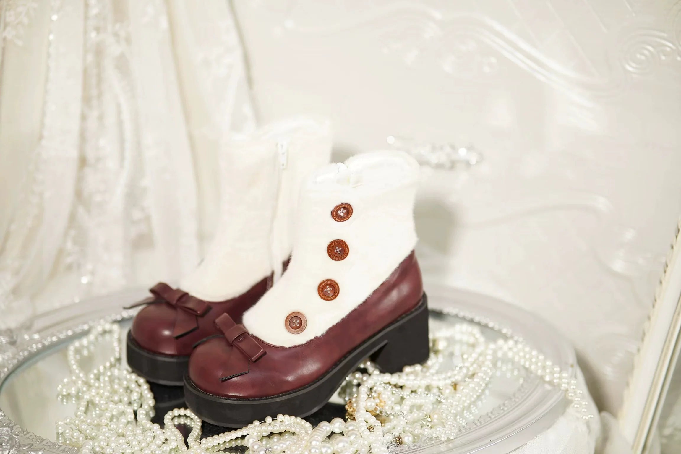 Winter Lolita Boots Fur Mary Jane Lolita Low Heel Shoes - image 13