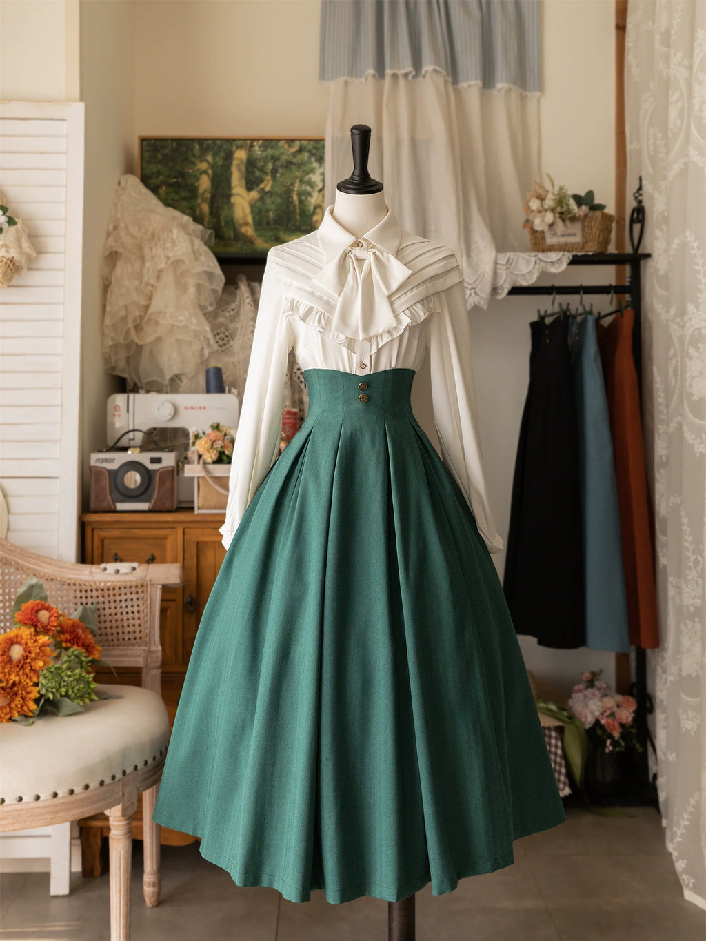 Forest Basket Elegant Lolita Blouse with Vintage Bow Tie - image 11