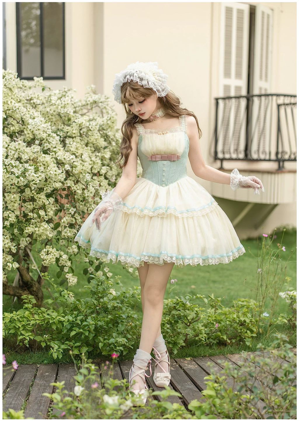 Sea Salt Soda - Classic Lolita Adjustable Corset JSK Dress, Tiered Tulle Hem - image 20