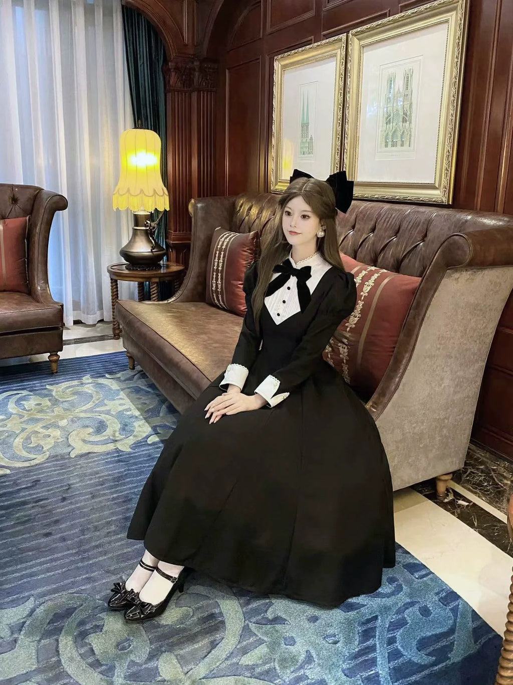 Donia Miss - Classic Lolita Faux Two-piece OP Dress, Back Zipper and Accessories - image 8