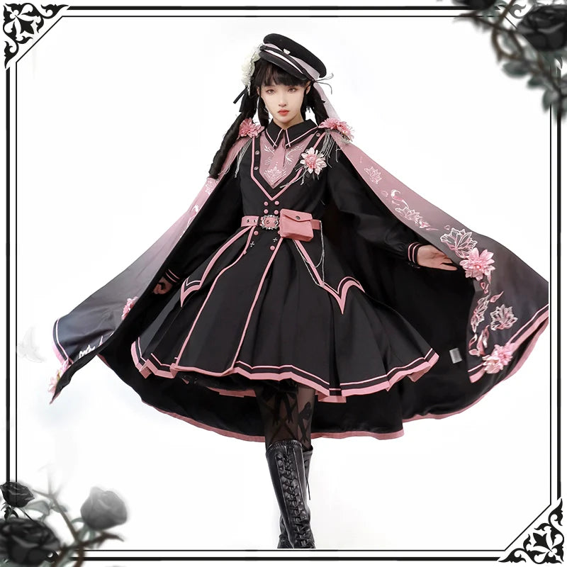 Chunlv Dark Pink Military Lolita OP Dress and Cloak - image 17