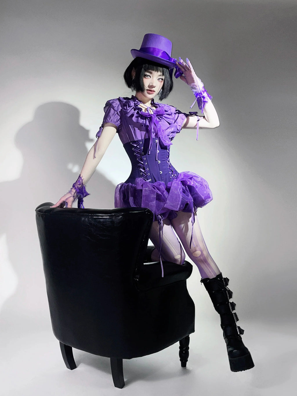 WONKA Gothic Lolita Purple Blouse and High Waist Shorts Set - image 1