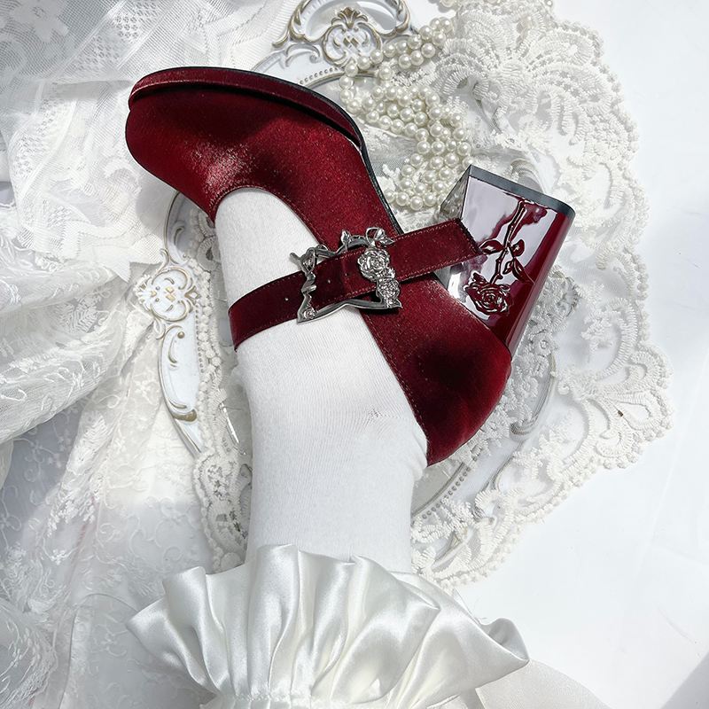 Wanxiang Cycle - Elegant Lolita Heels with Embossed Rose - image 21