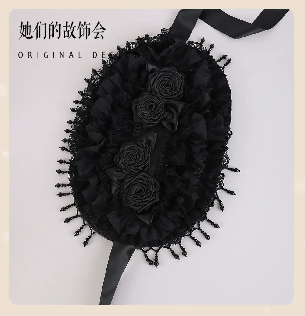 Gothic Black Rose Lolita Hat with Bead Tassels - image 6