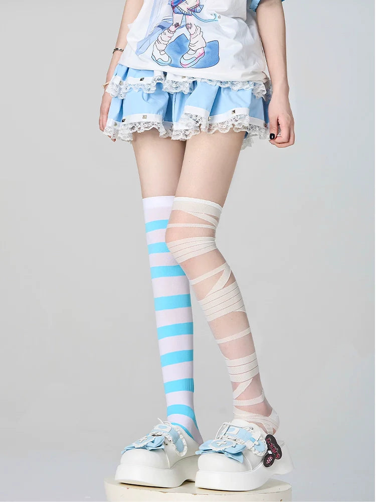 Ribbon-Tie Striped Thigh-High Lolita Socks - image 5