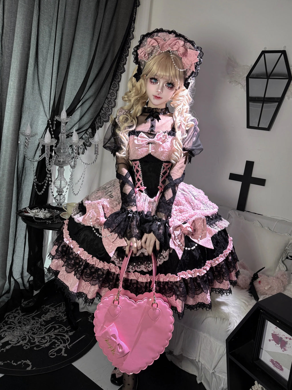 Rose Princess - Halloween Gothic Lolita JSK, Sheer Rose Dress - image 5