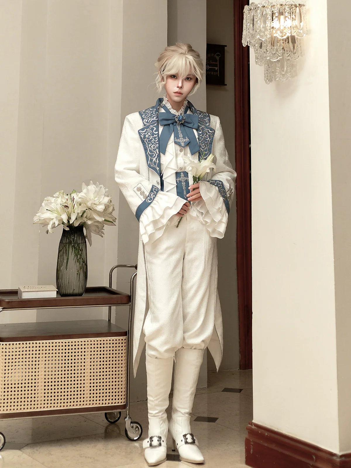 Lunar Paladin - Embroidered Ouji Lolita Tailcoat Set - image 7