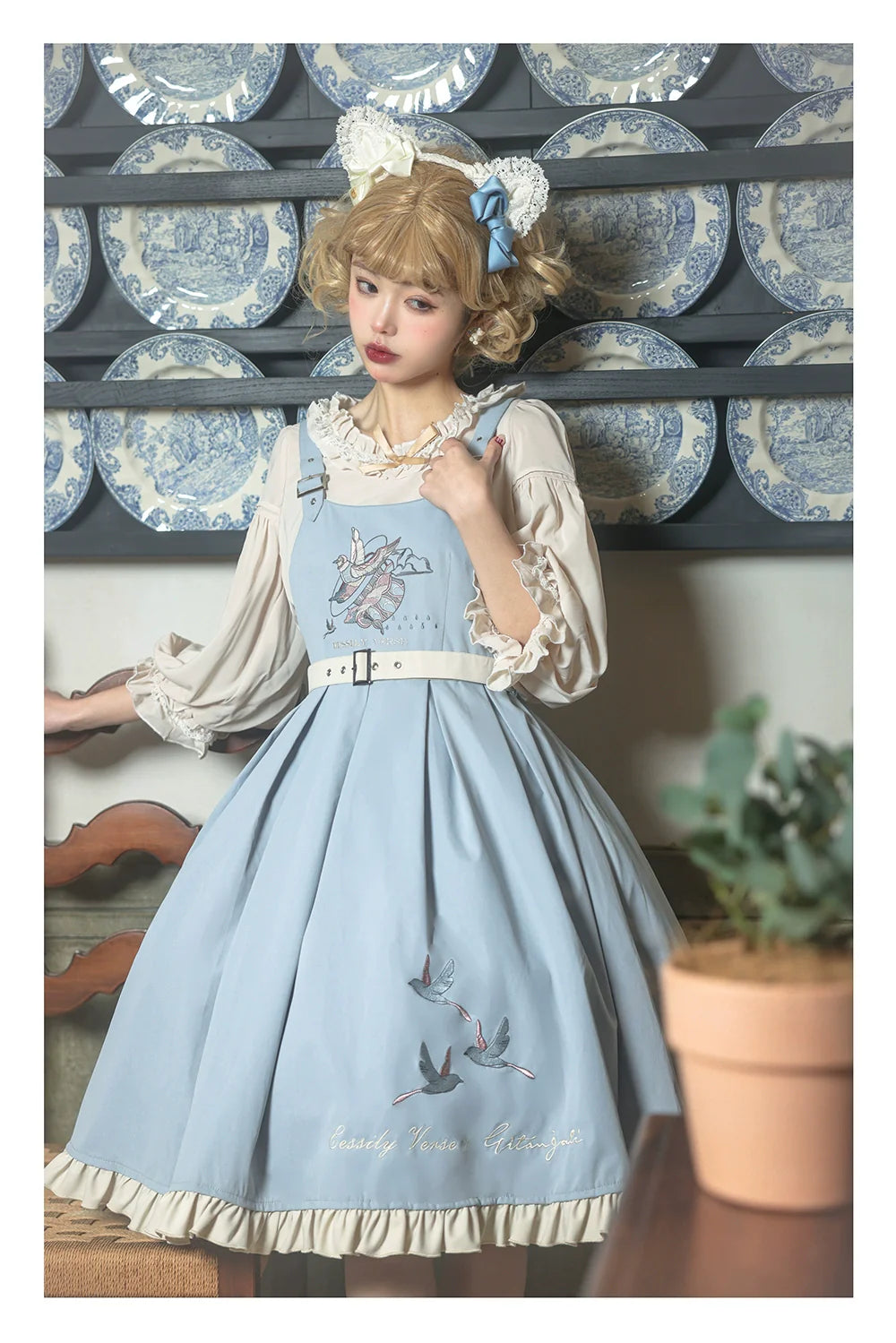 Flying Bird - Plus Size Elegant Lolita JSK Dress With Bird Embroidery - image 16